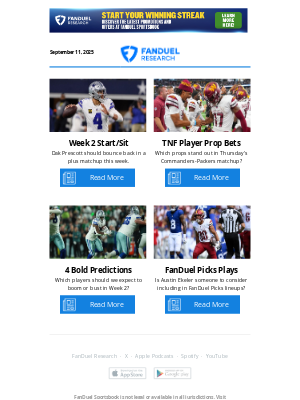 FanDuel - Fantasy Football Start/Sit: Week 2