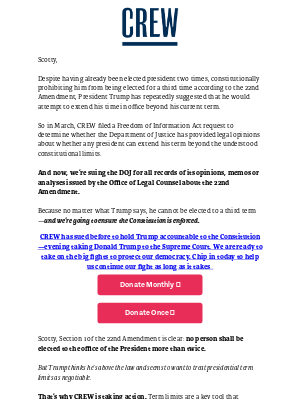 Crew - We’re suing DOJ for answers on the 22nd amendment