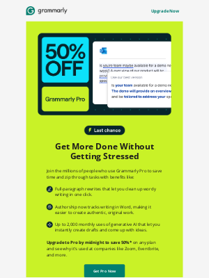 Grammarly - 🚨 Don’t miss out—50% off Pro ends tonight