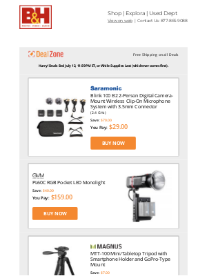 B&H Photo Video - Today's Deals: 💰 $70 OFF! Saramonic Blink 2-Person Digital Camera Mount Wireless Clip-On Mic System & More!