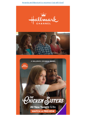Hallmark Channel (Crown Media Holdings, Inc.) - All New Episode of The Chicken Sisters Tonight 9/8c!