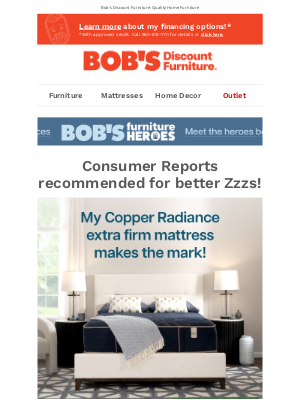 Bob's Discount Furniture - Consumer Reports recommended: the Copper Radiance mattress 💤