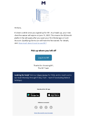 M1 Finance - Your fee waiver is about to expire