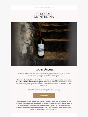 Chateau Montelena Winery - Never Miss an Offer! Subscribe to Text Messages
