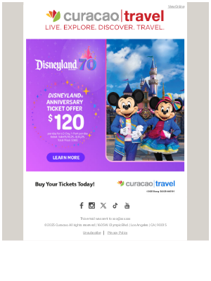 Curacao - ✨ 3 Days at Disneyland® Resort for $120/day!