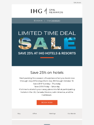 Intercontinental Hotel Group - 25% off summer + fall travel