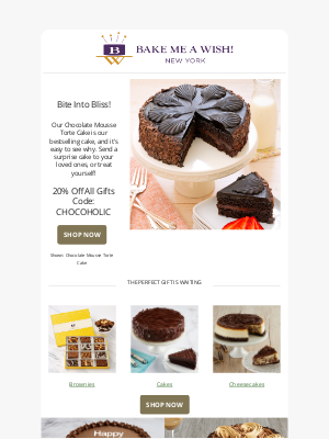Bake Me A Wish! - 20% Off Our Bestselling Cake! (Hint, it's Chocolate...)