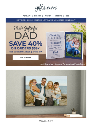 gifts - Save 40% on Father’s Day Photo Gifts.