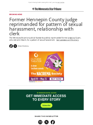 Star Tribune - Ex-Hennepin County judge reprimanded for sexual harassment, relationship with clerk