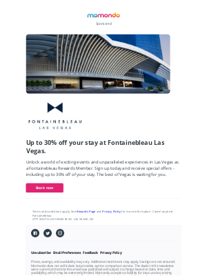 momondo - Up to 30% off your stay at Fontainebleau Las Vegas.