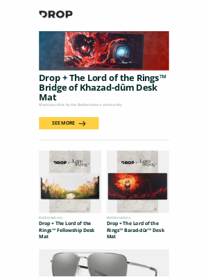 Massdrop - Drop + The Lord of the Rings™ Bridge of Khazad-dûm Desk Mat, Drop + The Lord of the Rings™ Fellowship Desk Mat, Drop + The Lord of the Rings™ Barad-dûr™ Desk Mat and more...