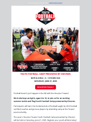 Houston Texans - Ready To Join Our Youth Football Camp?