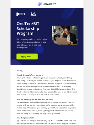 Udacity - Learn for free: OneTen/BIT Scholarship Program