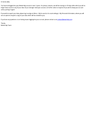 BetterHe - Your BetterHelp account is scheduled to be erased in 30 days