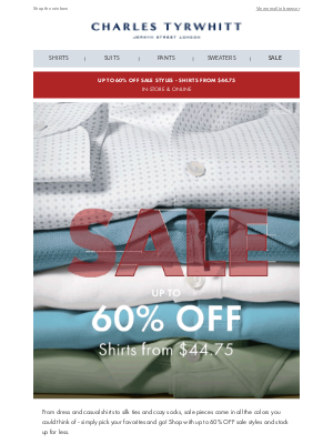 Charles Tyrwhitt - Up to 60% OFF Your Favorite Colors!
