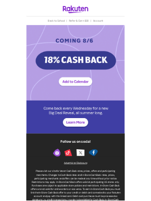 Rakuten - 🔔Coming August 6: 18% Cash Back at Nike 🔔