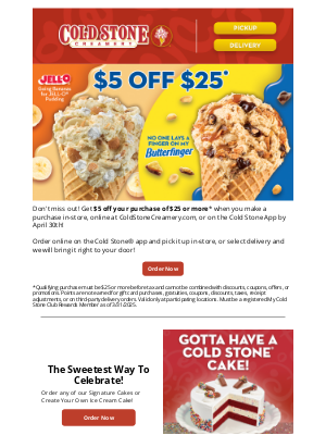 Cold Stone Creamery - $5 off to brighten your Spring!