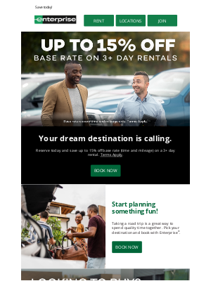 Enterprise Rent-A-Car - Up to 👏 15% 👏 OFF 👏 Base Rate