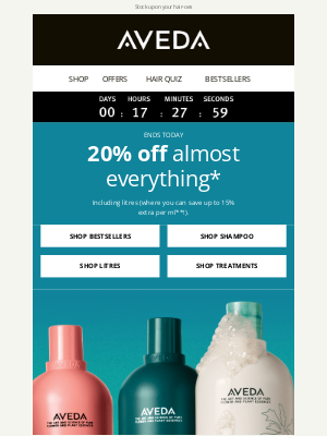 Aveda (United Kingdom) - EXTRA TIME: 24 hours to shop 20% off