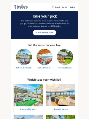 VRBO - Get first pick for your 2022 trip