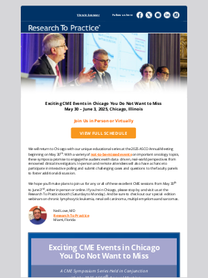 Research To Practice - Join Us in Chicago or Virtually for Unique CME Events from May 30 to June 3