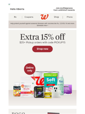 Walgreens - We’ll be waiting for you: extra 15% off $25+ Pickup orders