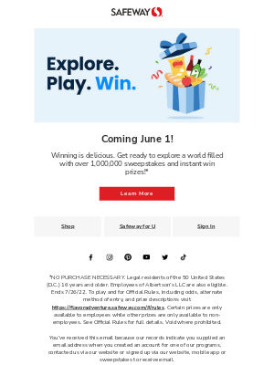 Safeway - ⏰Coming 6/1: more than 1 million prizes