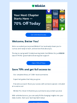 Blinkist - 70% Off: Don’t waste time!