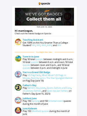 Sporcle, Inc. - New Sporcle Badge, Jun 10, 2025