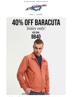 Atom Retro - One Day. One Deal. 40% Off Baracuta!