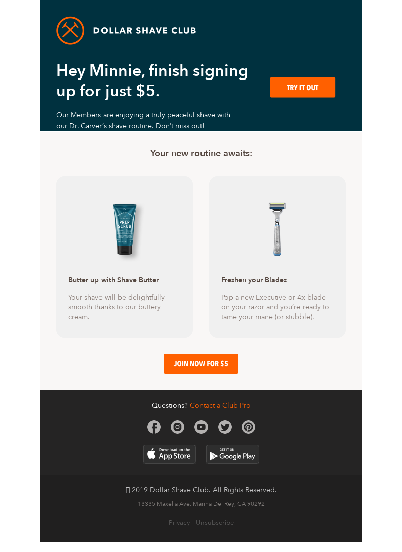 Dollar Shave Club - We noticed you didn’t finish signing up.