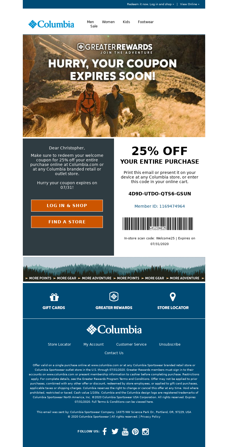 Welcome offer from Columbia Sportswear
