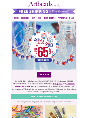 Artbeads - Double Rewards Points & Storewide Savings! We're Celebrating with Deals!