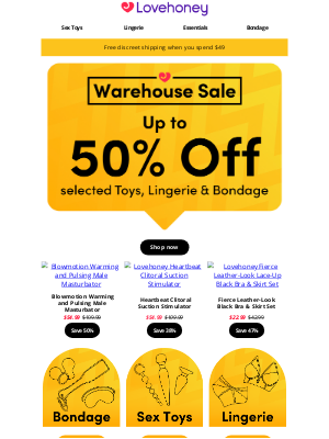 Lovehoney - BIG Warehouse BLOWOUT: Up to 50% Off ⚠️