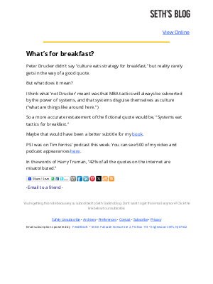 Seth Godin - Seth's Blog : What's for breakfast?