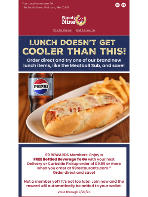 99 Restaurants - Lunch Plans? Don’t Forget Your Free To-Go Beverage!