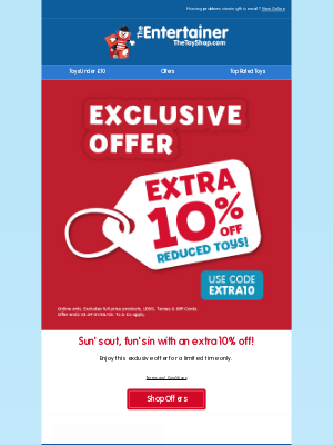 The Entertainer (United Kingdom) - Sunny deals with EXTRA10 ☀️