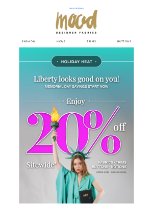Mood Fabrics - 20% Off Starts Now! Let MDW Begin! 🎉
