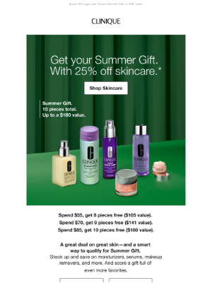 Clinique - Don’t miss 25% off skincare + your Summer Gift.