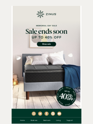 Zinus - Up to 40% off sale ends Tuesday! Open to see how comfy your home can be.