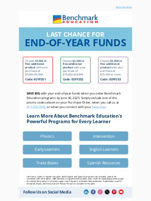 Benchmark Education - Last Chance for End-of-Year Funds!