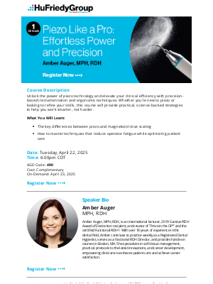 HuFriedyGroup - CE Webinar Tomorrow: Piezo Like a Pro: Effortless Power and Precision