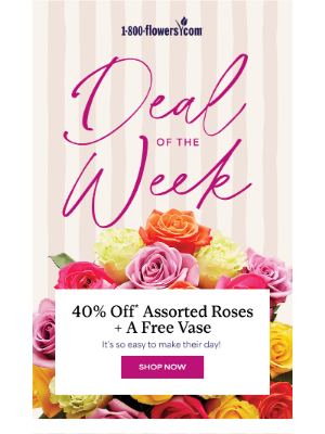 1-800-Flowers - A little extra: 40% off roses + free vase 🌹