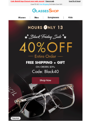 GlassesShop - Your Last Chance to Get 40%OFF Discount. ✨Don’t miss the Black Friday Sale!