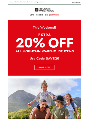 Mountain Warehouse (Rest of Europe) - Grab An Extra 20% Off Your Order!