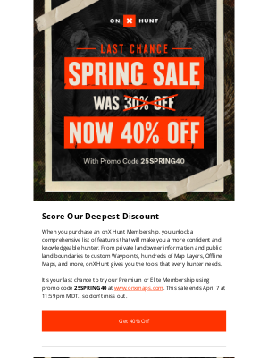 onXmaps - Last Chance: 40% off Is Our Deepest Discount
