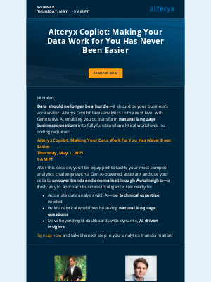 Alteryx - Helen, Turn Your Business Questions into Analytical Processes