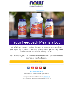 NOW Foods - We Want Your Opinion + A Chance to Win $250