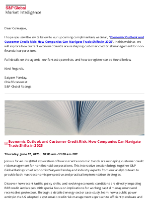 S&P Global - [HAPPENING TOMORROW] Webinar: Economic Outlook and Customer Credit Risk: How Companies Can Navigate Trade Shifts in 2025