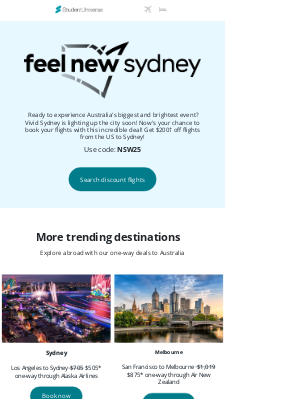 StudentUniverse - $200 off to Sydney! Just in time for Vivid Sydney!